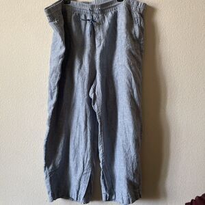 Athleta Retreat Blue Chambray 100% Linen Elastic Waist Minimalist Joggers 26